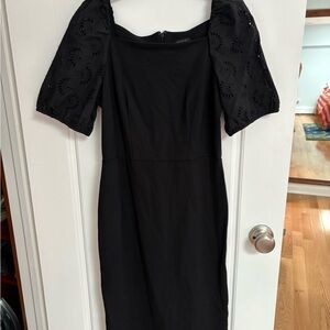Ann Taylor Black Dress with Eyelet Sleeves